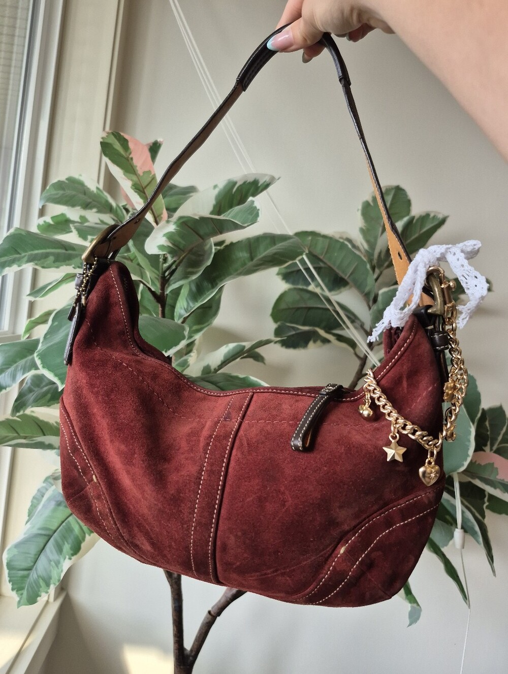 Rare Coach Soho Suede Hobo Shoulder Bag in Deep Red/Burgundy -Large Size